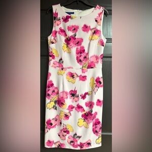 Apt 9 Sleeveless White and Pink & Yellow Floral Sheath Dress Women’s Size 10
